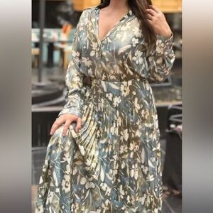 Zara Co Ord Shirt & Skirt Set, Blue Green Golden Floral